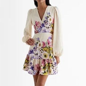 Express Floral Mini Dress - Cream, Pink, Purple